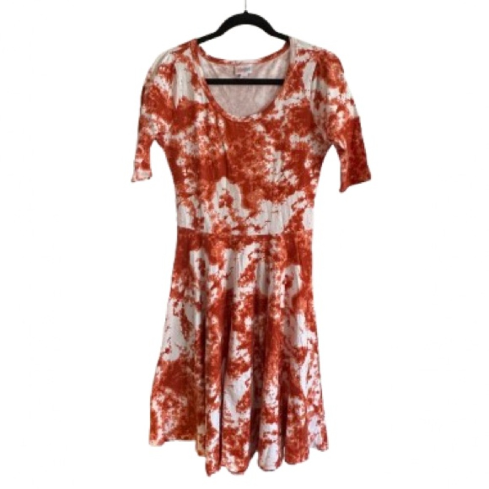 LuLaRoe Orange and White Tie-Dye Long Sleeve Fit & Flare Dress